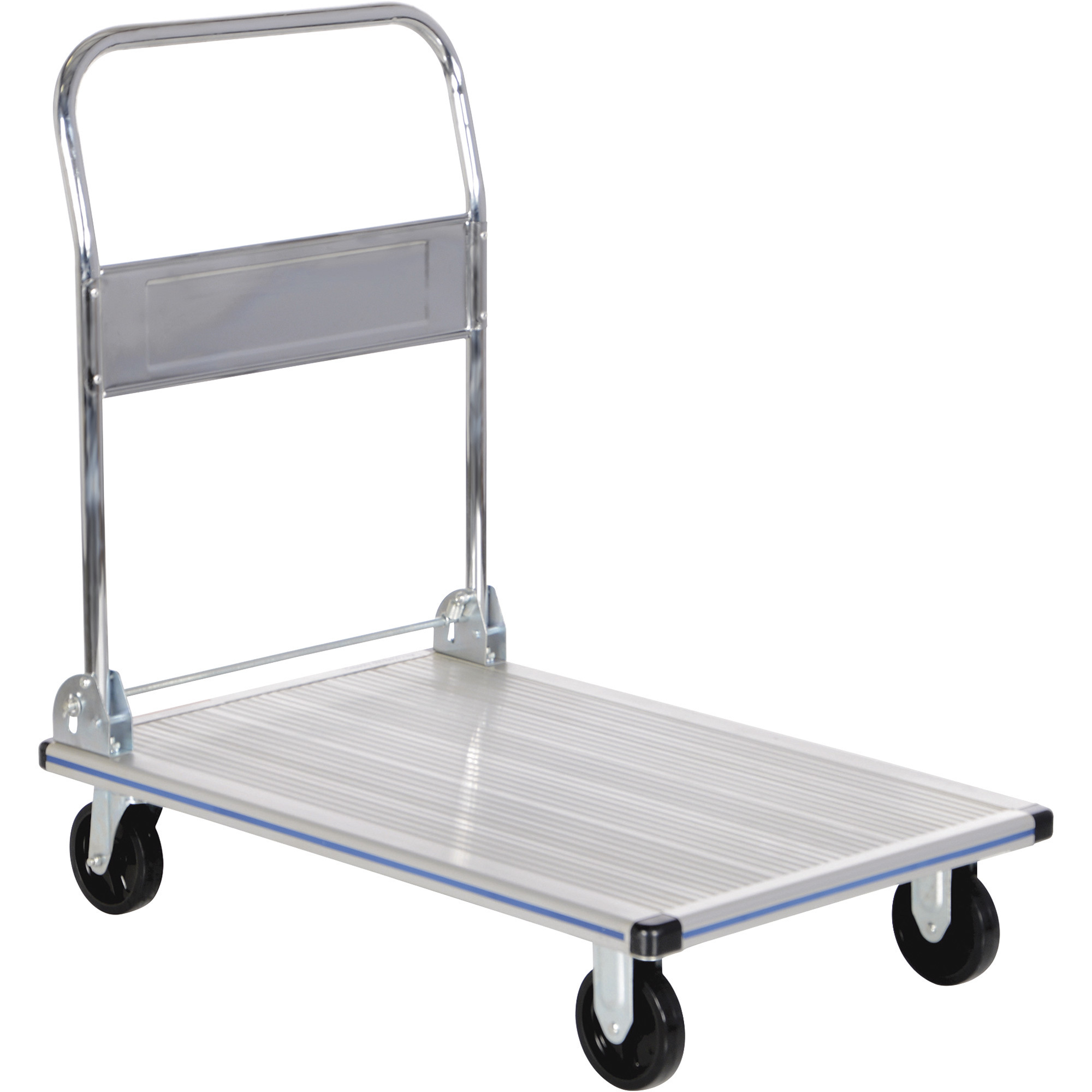 Vestil Aluminum Folding Handle Platform Truck - 36in.L x 24in.W, 600-Lb. Capacity, Non-Marking Polyurethane Casters, Model# AFT-36-NM